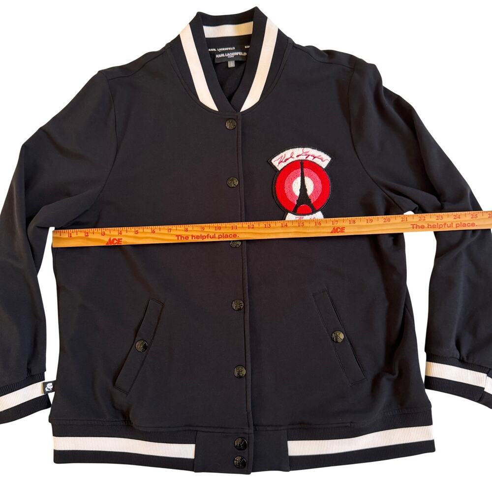 Karl Lagerfeld Varsity Jacket Paris Embroidered Patch Snap Front Size Large - Picture 9 of 10